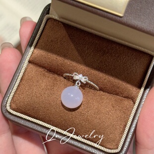 QnJewelry/ 蝴蝶结流苏梦幻紫 天然紫玉髓原色s925纯银戒指