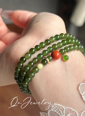 QnJewelry/点绛唇  天然碧玉南红s925纯银手串