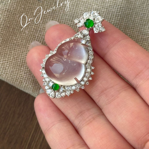 QnJewelry/ 点翠浮光葫芦 天然高冰水沫玉s925纯银吊坠A42