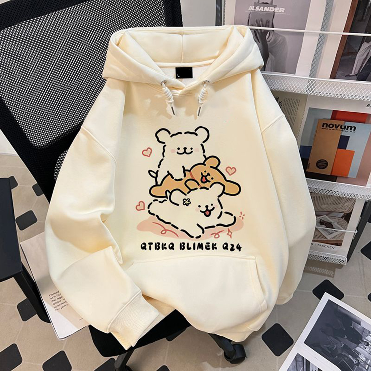 女童加绒连帽卫衣秋冬款小众上衣