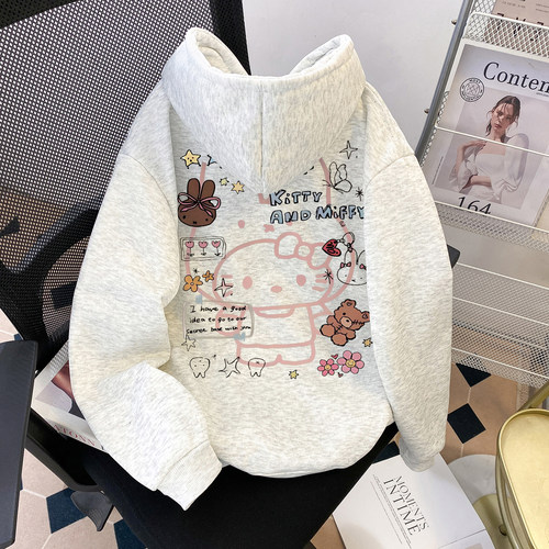 Kitty猫连帽加绒女童卫衣卡通