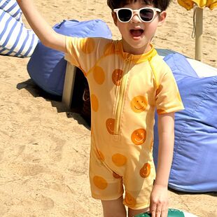 速干泳衣宝宝海边度假休闲防晒泳装 夏季 儿童连体泳衣可爱笑脸短袖