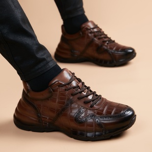轻奢真皮手工男鞋新款固特异包底鞋男内增高潮流百搭运动休闲皮鞋