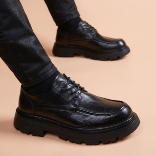 皮鞋男款2025新款厚底正装增高商务休闲英伦风潮流圆头真皮男鞋子