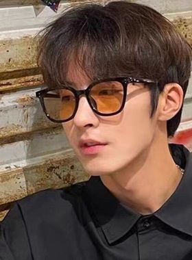 2022年新款方形简单粗框墨镜茶色黄色半透男女潮复古配近视太阳镜