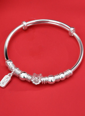 9999万贯盘缠足银手镯新款实心腰缠万贯吉言纯银镯子节日生日礼物