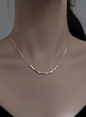 999纯银转运小方块项链女 韩版轻奢高级感简约碎银几两锁骨链饰品