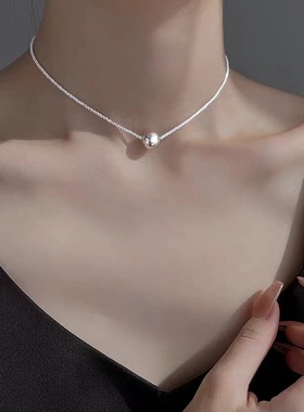 s999纯银满天星圆珠项链女轻奢高级感冷淡风波光粼粼转运珠锁骨链