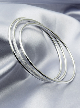 三生三世银手镯9999传承足银手镯女生纯银细圈三环光面实心银手环