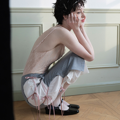 法式条纹复古双层蝴蝶结半裙