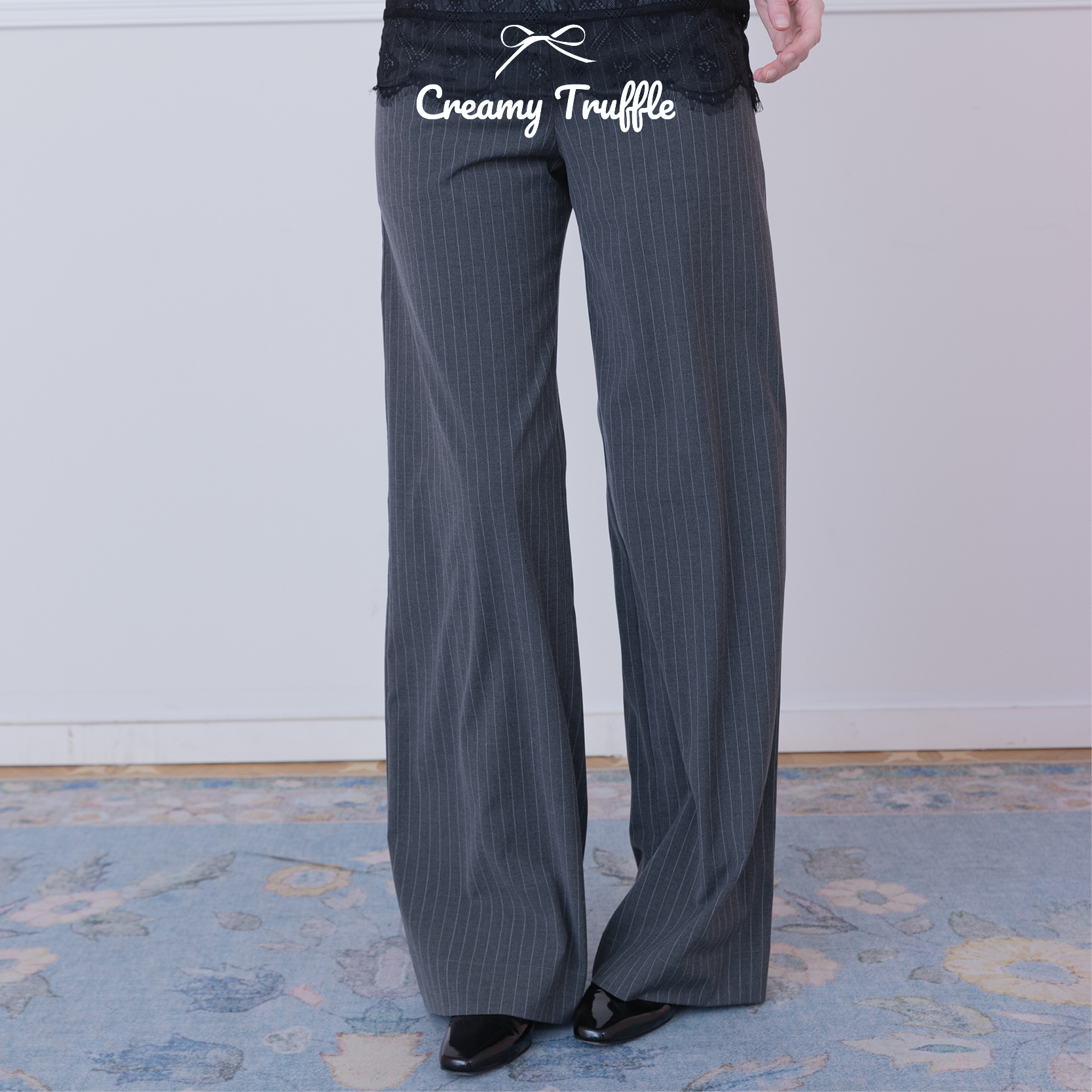 CreamyTruffle法式复古气质百搭条纹阔腿裤显瘦高腰垂感直筒长裤