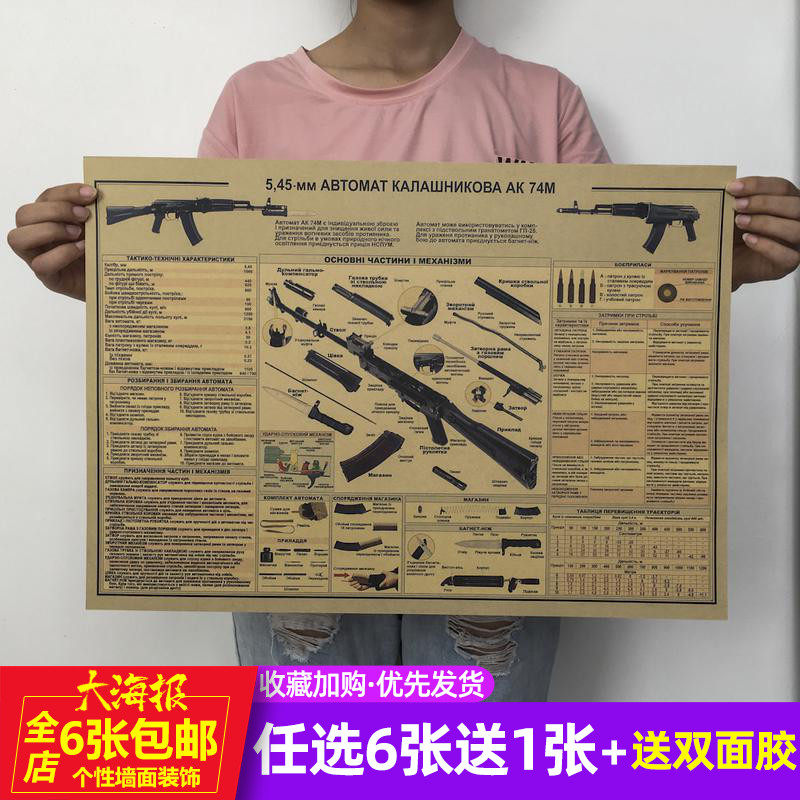 ak74图纸海报复古牛皮纸海报咖啡厅房间宿舍墙贴