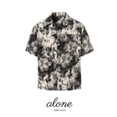 黑髓墨华 晕染水墨国风boxy 廓形冰感短袖 「alone」 古巴领衬衫