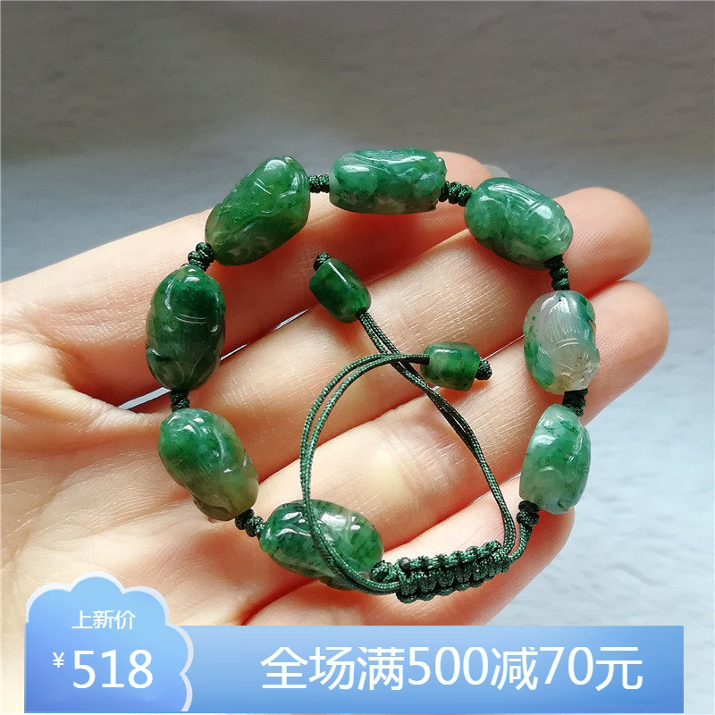 收藏天然玉石独山玉手链南阳玉独玉石圆珠子玉手串苏工貔貅手链秒