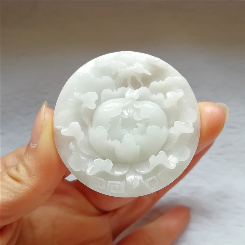 收藏天然南阳独玉冰种独山玉吊坠牡丹花蝴蝶玉坠蝶恋花挂件送证书