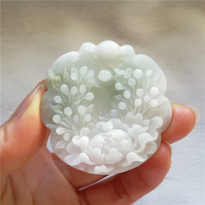 收藏天然玉石独山玉吊坠南阳玉独玉牡丹花挂件花开富贵玉佩送证书