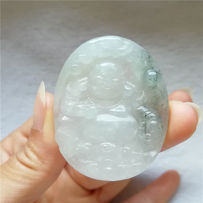 收藏天然玉独山玉吊坠南阳独玉大肚佛挂件弥勒佛玉佩项坠项链送证