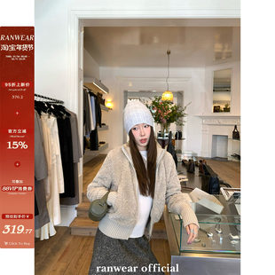 Ranwear主推!'戴妃小奶酥'D1or高领菱格羊羔毛拼针织加绒毛毛外套