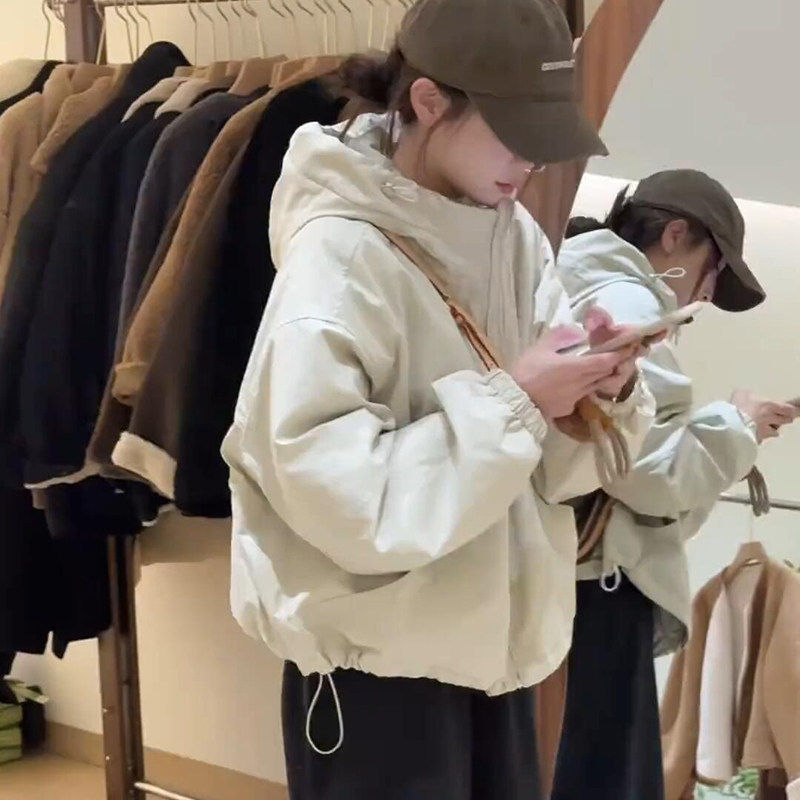 短款连帽冲锋衣外套女加棉加厚秋冬新款2025韩版爆款宽松棉服上衣,女装/女士精品,短外套,淘宝优惠券,粉丝福利购,淘宝优惠卷