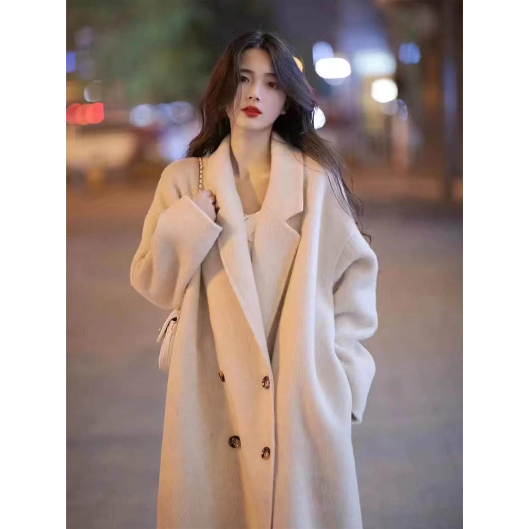 燕麦色双面羊绒大衣女中长款2025秋冬新款韩系宽松高端羊毛呢外套,女装/女士精品,毛呢外套,淘宝优惠券,粉丝福利购,淘宝优惠卷