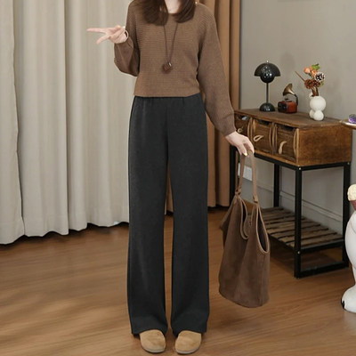 黑色窄版糯米裤女秋冬加