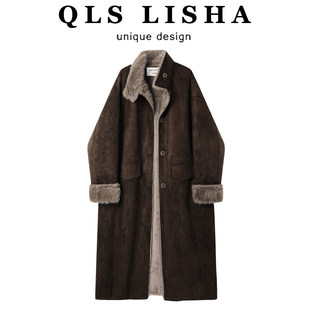 巧丽莎巨好看的初秋冬加绒厚外套羊羔毛皮毛一体两面穿长款大衣女