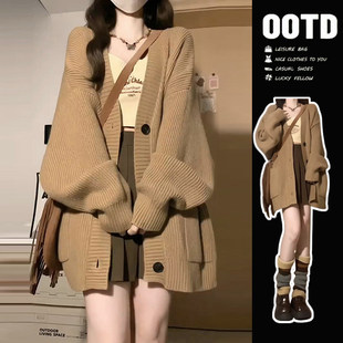慵懒风软糯毛衣外套女秋冬季2026新爆款针织开衫高级感穿搭小个子