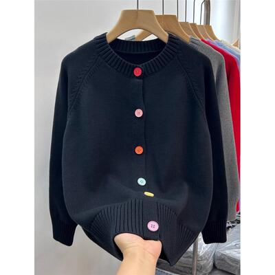 彩扣厚实100%纯棉开衫女