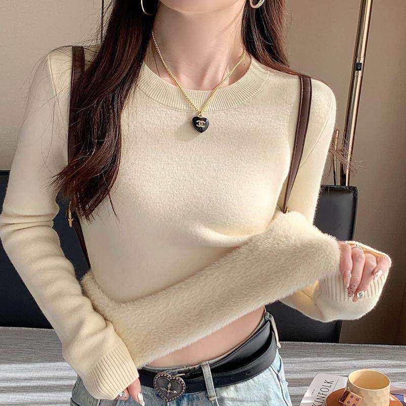 苏三三低领加绒毛衣女款2025新款冬季加厚内搭打底衫秋冬针织上衣