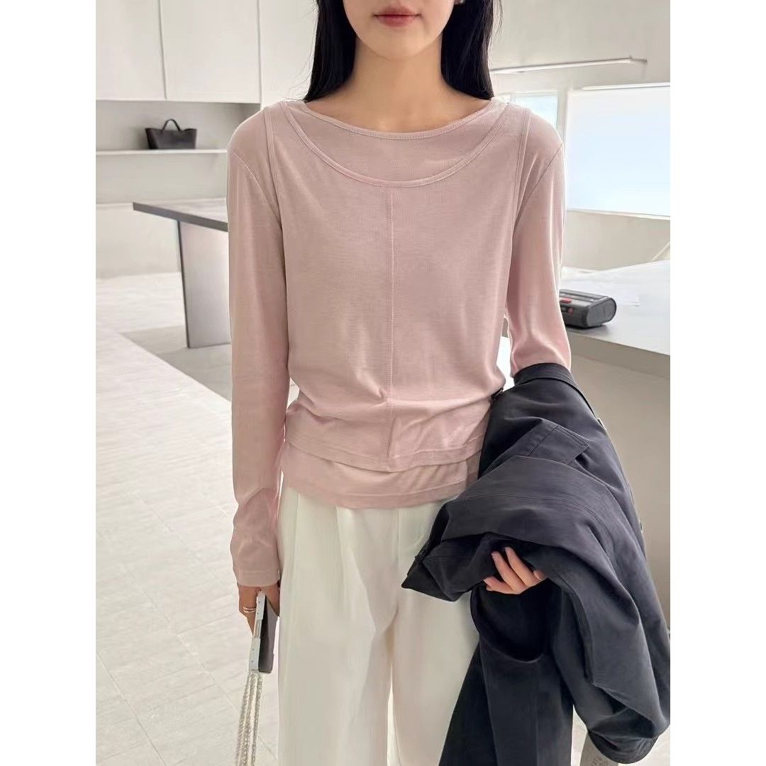 叠穿背心套装女春夏设计感小众长袖T恤修身显瘦上衣打底衫两件套