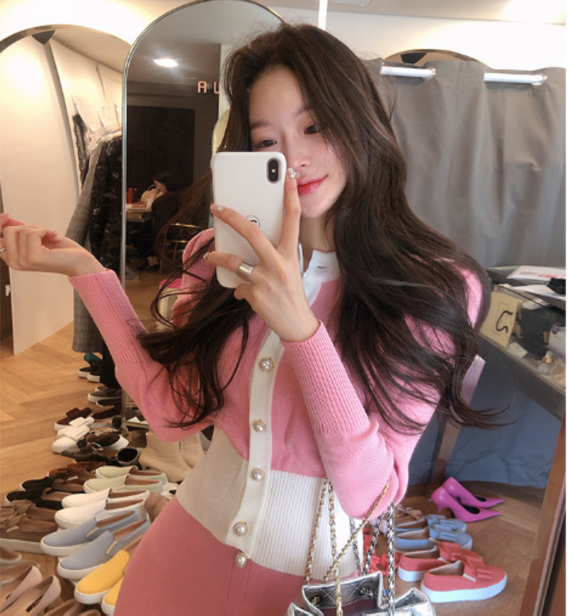 韩国ins 温柔小姐姐套装 香奶奶风 针织开衫 半身裙