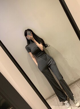 慵懒女人味~性感小野猫 高龄修身短袖T恤+休闲裤套装se韩国东大门