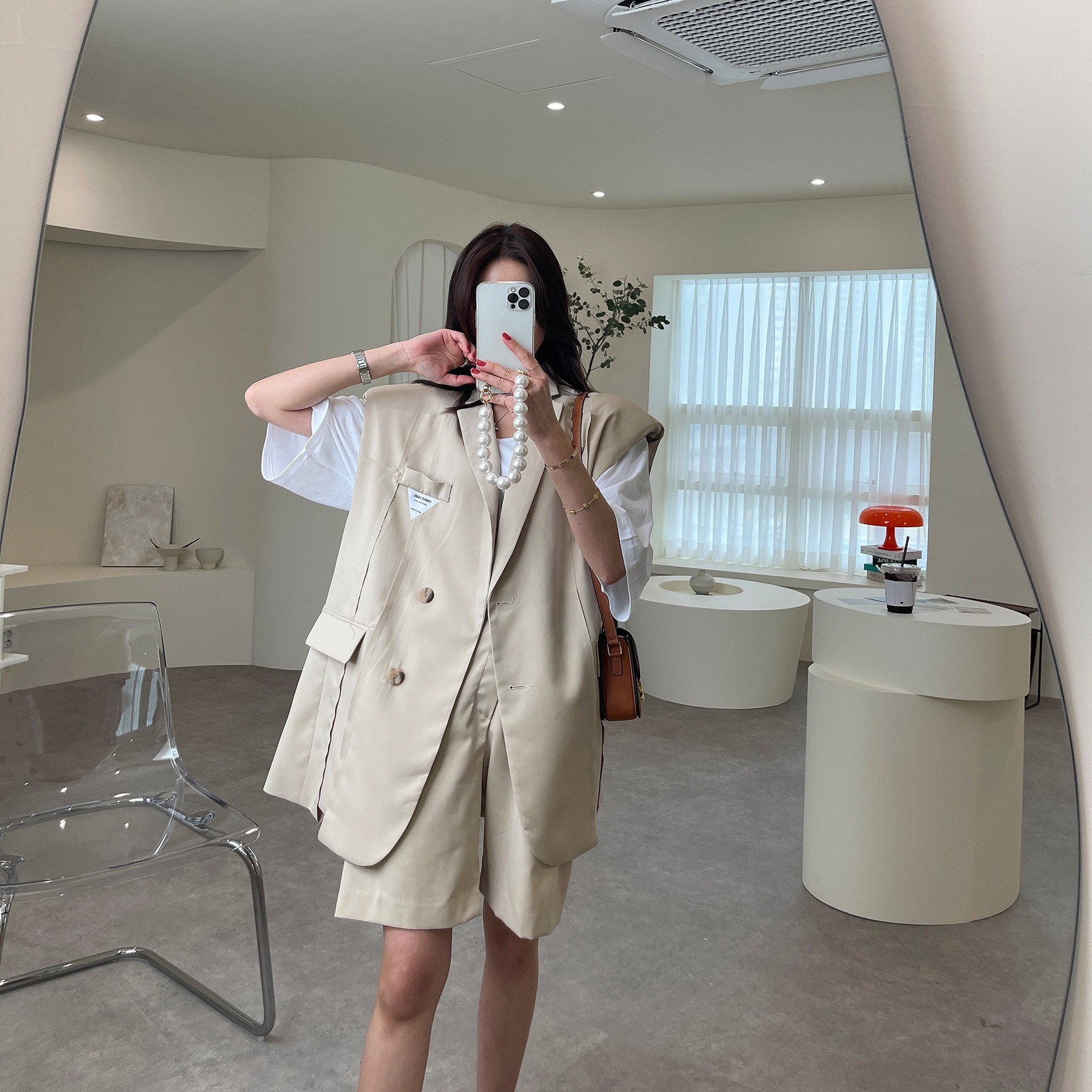 MICOCO！韩国网红时尚气质设计感宽松休闲马甲短裤西装套装女春夏