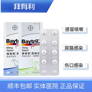 拜有利恩诺沙星兔宠物消炎药犬猫咳嗽猫鼻支感冒腹泻皮肤病尿道炎