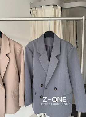 Ademe秋季新款优雅灰色翻领通勤西装外套女上衣百搭韩风66517