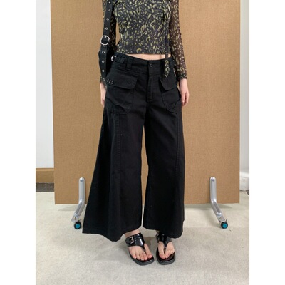 Ademe 时髦拼接牛仔裤春季新款百搭显瘦口袋八分灯笼休闲裤女1443