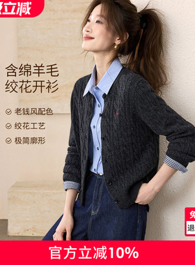 沫晗依美老钱风糯米羊毛衫2026春季新款羊毛混纺纱刺绣绞花毛衣女