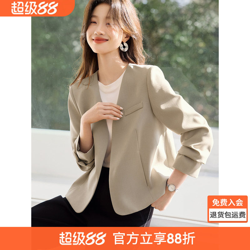 沫晗依美气质通勤简约无领外套2026春夏新款百搭时髦设计感西装女