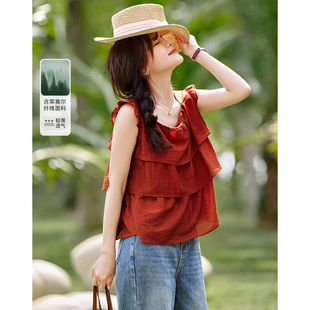 沫晗依美气质减龄百搭小飞袖衬衫2025夏季新款层次感优雅文艺衬衫