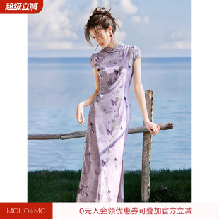 【MOHO&MO】沫晗依美油画晕染夏日蝶序26夏新款针织旗袍连衣裙