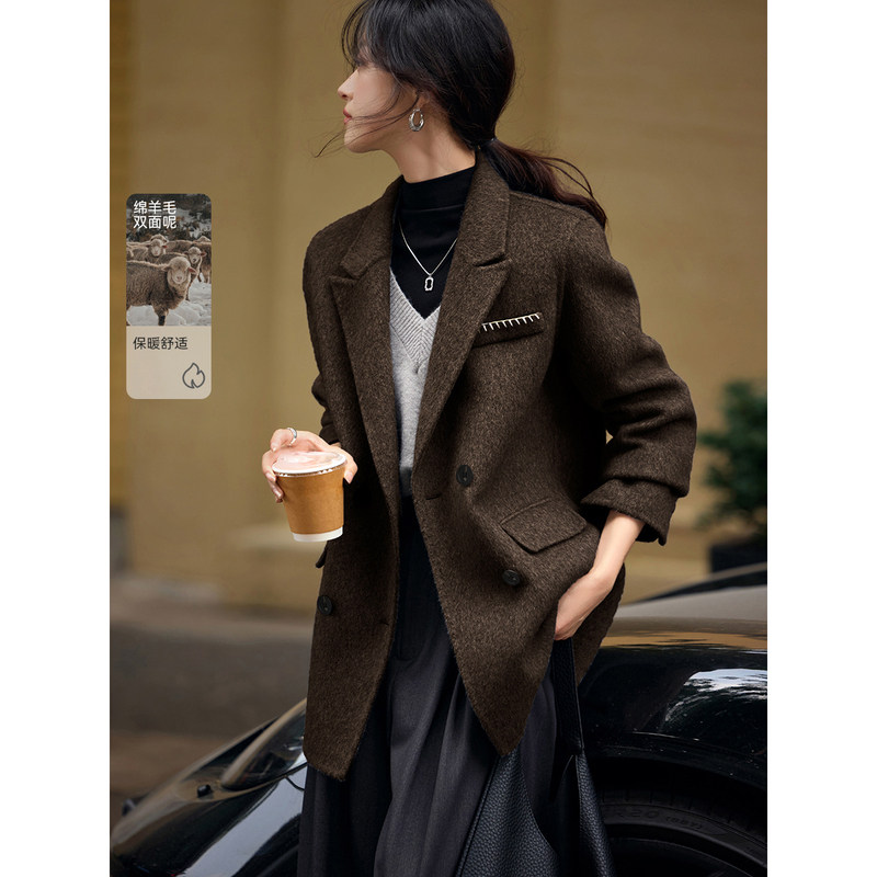 沫晗依美今年流行的女装西装外套上衣女2025冬新款爆款双面呢大衣