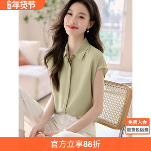 沫晗依美高级感简约轻优雅赫本风茶歇法式衬衫2025夏季新款衬衫女