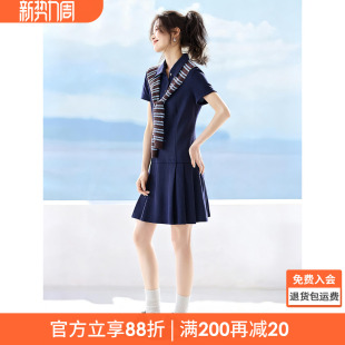 沫晗依美户外网球风26春新款休闲低腰百褶翻折袖口边短款连衣裙女