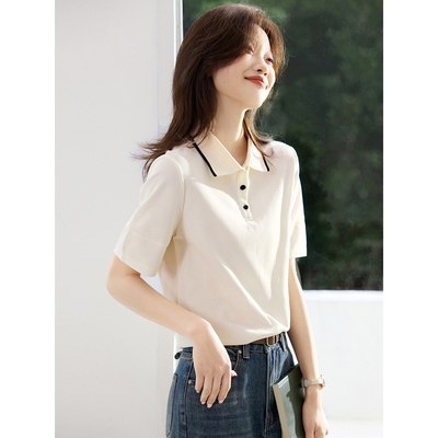 沫晗依美休闲撞色POLO短袖