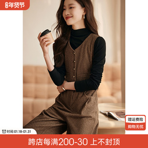 沫晗依美高级感简约气场阔腿连体裤2023冬季新款干练气质通勤裤装