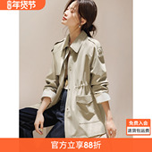 沫晗依美都市轻量感风衣205秋季 新款 一手长拼接格纹英伦收腰外套