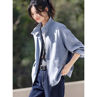 新款 女 口袋夹克外套26春季 沫晗依美气质休闲上衣复古时髦立领工装