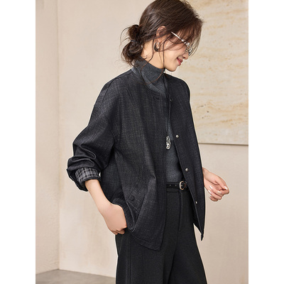 沫晗依美袖口格纹拼接短款外套2026春季简约通勤微茧型巨好看西服