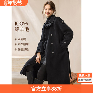 沫晗依美100绵羊毛手工双面呢羊毛大衣2025冬季新款双面呢外套女