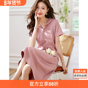 沫晗依美休闲显瘦连帽连衣裙2025夏季新款遮肚子显瘦短袖女连衣裙